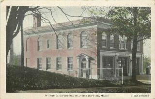 C - 1910 North Berwick Maine Hill Fire Station Postcard Hand Colored 6006