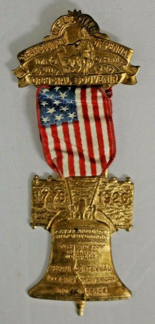 Order Of Red Men Great Council Of Pennsylvania 1926 Souvenir Badge Ribbon