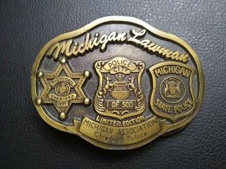 Vintage 1986 Michigan Lawman State Sheriff City Police Belt Buckle 1 / 500 Chief