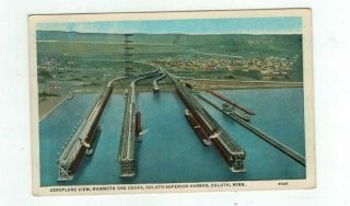 Mn Duluth Minnesota 1935 Antique Post Card Air View Of Ore Docks In Harbor
