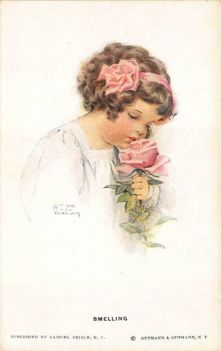 Bessie Pease Gutmann " Smelling " Artist Signed Postcard