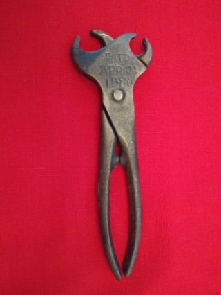 Antique Double Hog Ring Pliers Marked " Patd Apr 21,  1880 "