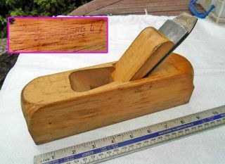 Vintage French 42mm Iron Beech & Oak Soled Smoothing Plane By Goldenberg