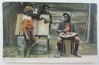 Vintage Black Americana Boys W/ Watermelon Undivided Postcard