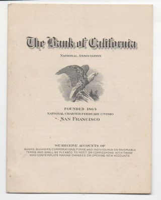1925 Advertising Flier For The Bank Of California San Francisco Ca