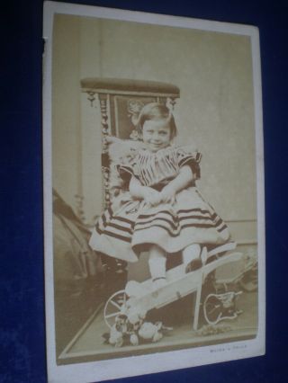 Cdv Photograph Boy In Dress Toys And Cart My Moira & Haigh London C1860s