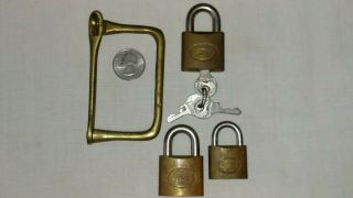 3 Vintage Flood Offermanns Brass Lion Padlocks W/keys  Locks