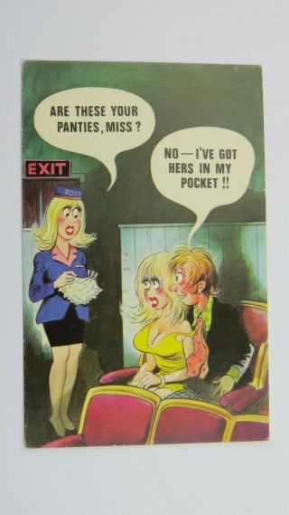 Risque Vintage Comic Postcard Big Boobs Knickers Roxy Cinema Movies Usherette