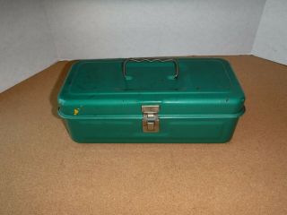 Vintage Green Fishing Tackle / Tool Box - 12 X 6 X 4 Inches.  Metal