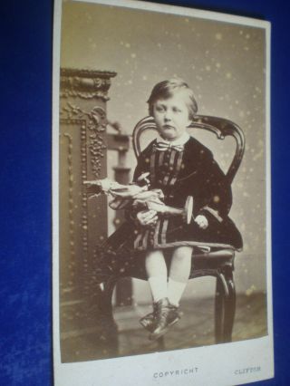 Cdv Photograph Boy In Dress With Toy Beattie Clifton Bristol C1870s