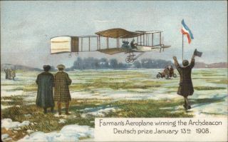 Pioneer Aviation Farman Biplane Winning Archdeacon Deutsch Price 1908 Postcard