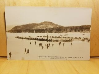 A6) Postcard Hockey Game On Mirror Rink At Lake Placid Ny Cleveland Photo Ice