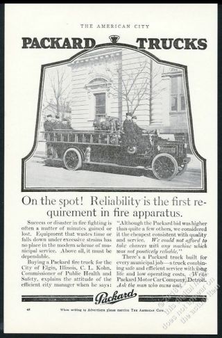 1912 Packard Fire Engine Elgin Illinois Fd Truck Photo Vintage Trade Print Ad