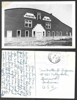 1957 Canada Real Photo Postcard - Maidstone,  Saskatchewan - Hockey Arena
