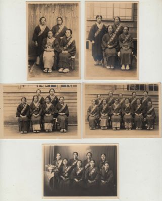 Antique Photo / Patriotic Womens Association / Set Of 5 / Japanese / C.  1930s