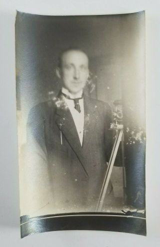 Vintage Abstract Photograph Man With Camera Self Portrait Blurry Face Snapshot