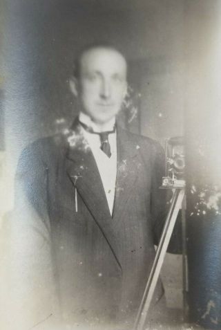 Vintage Abstract Photograph Man With Camera Self Portrait Blurry Face Snapshot 4