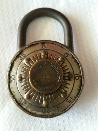 Vintage Early Dudley Brass Combination Padlock No Key Lock Patented Sept.  7 1920