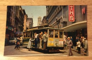 Cable Car On Turntable,  San Francisco Ca Vintage Chrome Postcard Powell & Market