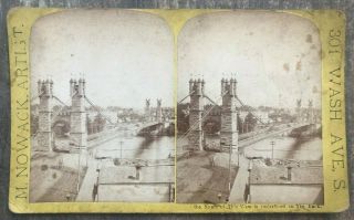 1870s Minnesota Stereoview Suspension Bridge Minneapolis By M.  Nowack