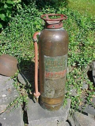 Vintage American Lafrance Childs Copper Fire Extinguisher Empty W Hose