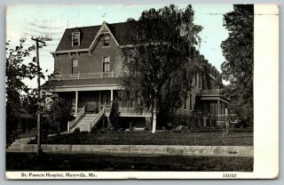 Maryville Missouri St Francis Hospital Wide Porch Mansard Roof 1913 Postcard