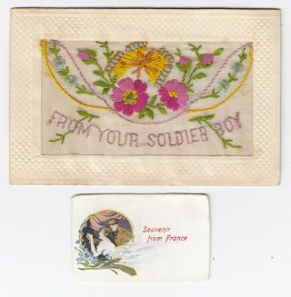 Wwi Embroidered Silk Postcard From Your Soldier Boy