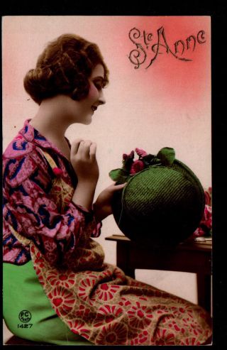 Ab 1450 Ethnic Profession Woman Embroidering Knitting Reparing A Hat Rppc