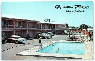 Vtg Postcard Motel Hotel California Ca Monterey Salinas Hwy 101 Cars Pool A6