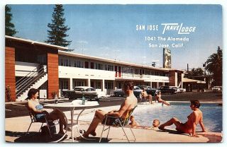 Vtg Postcard Motel Hotel California Ca San Jose Travelodge Hwy 101 Cars Pool A6