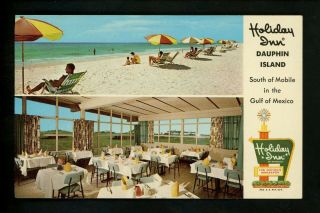 Holiday Inn Motel Hotel Postcard Alabama Al Dauphin Island Restaurant Beach 2v