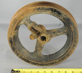 Vintage Heavy Cast Iron Pulley Wheel Industrial Steampunk Base 10 " Diameter