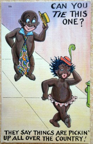 Vintage Black Americana Comic Post Card Linen Era