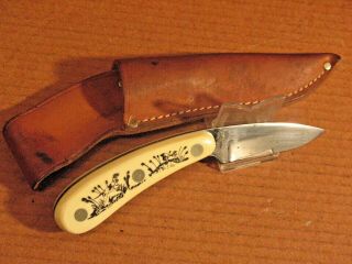 Parker - Frost Usa 1978 - 13 " Bird Dog " Scrimshaw Made By Schrade Sheath Knife.