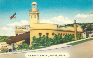 Brace Skippers Seafood Restaurant 1956 Seattle Washington Flag Roadside 4541