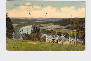 Antique Postcard Missouri Springfield Along White River Children Wave At Train