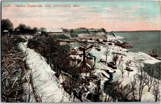 Aerial View Natchez Under The Hill Mississippi Ms Snow Vintage Postcard O19