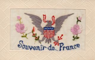 Us Presidential Seal: Rare Ww1 Patriotic Embroidered Silk Postcard