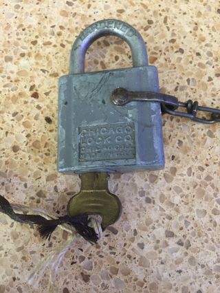 Vintage Chicago Lock Co Padlock With Orig.  Chicago Numbered Key