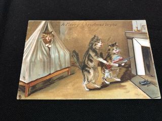 Maurice Boulanger Postcard,  A Merry Christmas To You,  Cats Waiting For Santa