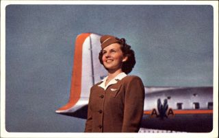 American Airlines Advertising Postcard Stewardess 1950s Fashion