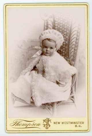 Baby Child Toddler In Electorate Fur Cape & Hat Antique Cabinet Card Photograph