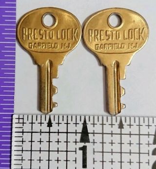 Vintage/antique 2 Presto Lock Keys Garfield,  Nj Matching Pair Brass Plated Steel