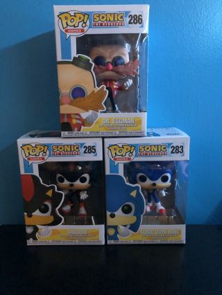 Funko Pop Sonic The Hedgehog Set Of 3 Sonic With Ring Dr.  Eggman And Shadow