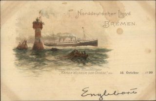 Nordd Lloyd Bremen Steamship Kaiser Wilhelm Der Grosse Lighthouse Menu Pc