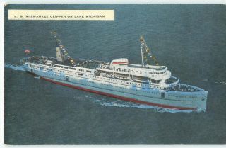 Great Lakes Steam Ship Milwaukee Clipper 1940s Linen Antique Postcard 25497