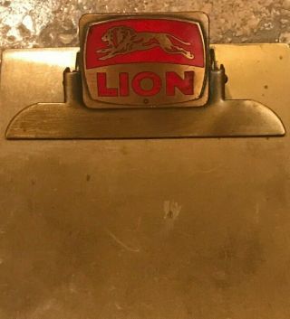 Vintage Solid Brass Small Lion Petroleum Gasoline Clipboard 4 " By 6 "
