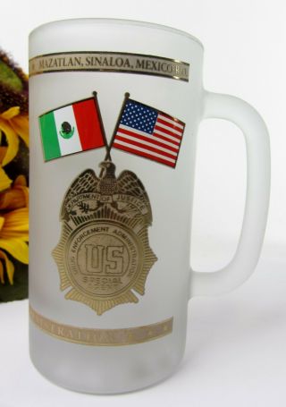 Us Drug Enforcement Administration Special Agent Frosted Glass Beer Mug Doj