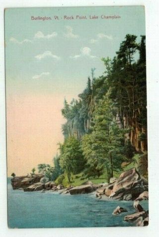 Vt Burlington Vermont Antique Post Card Lake Champlain Rock Point
