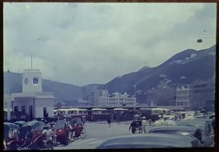 1950/60s Hong Kong 35 Mm Glass Slide Ferry & Bus Station Waterfront Photo China